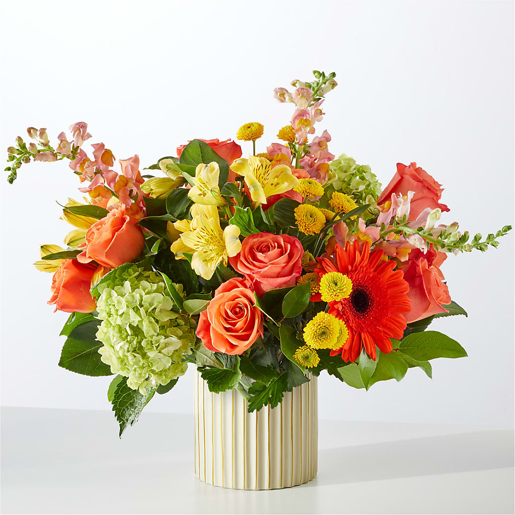 Autumn Sunshine Bouquet with Ivory Vase – Samantha Rose Designs, Marietta GA